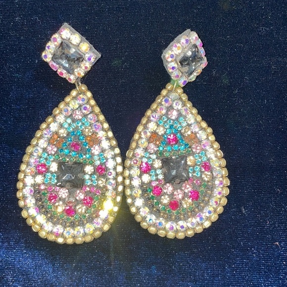 Natasha Earrings Multi Colored Stone Large Tear Drop Earrings Must See 🆕 🩷🩷 - Picture 3 of 13